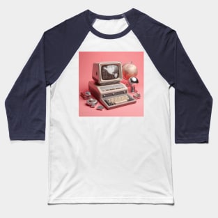 Retro 1950s Computer on a Pink Background Baseball T-Shirt